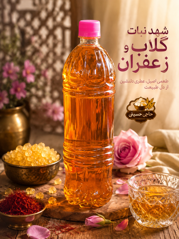 شهد نبات گلاب و زعفران - شربت گلاب زعفران