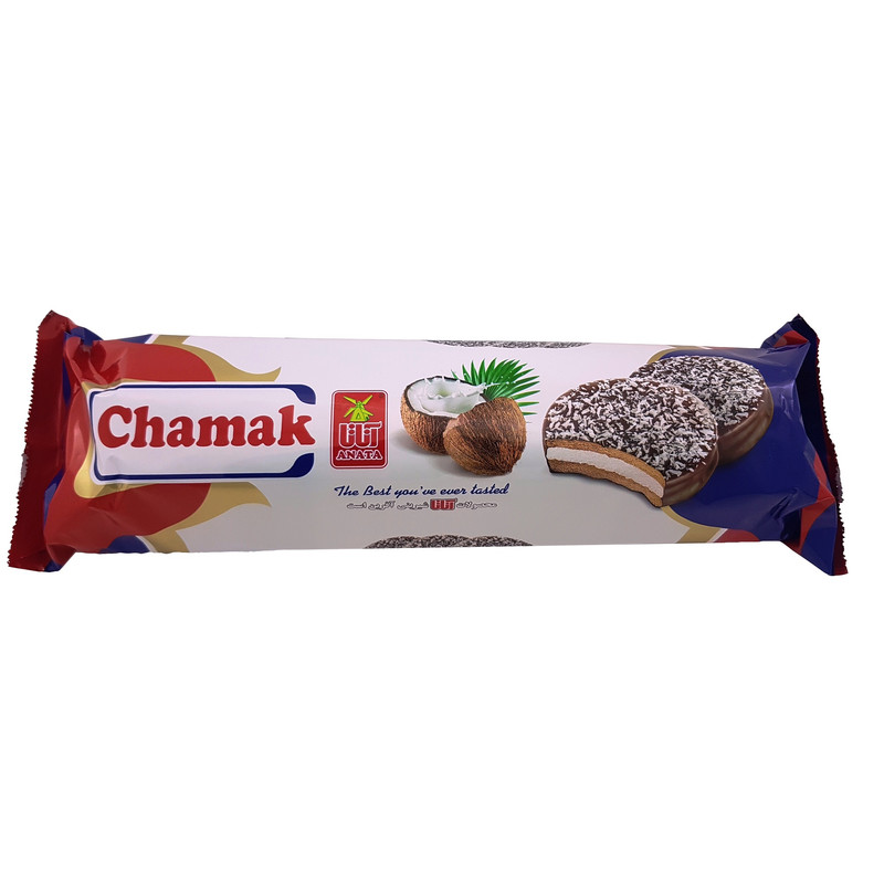 بیسکویت مغزدار با روکش فراورده کاکائویی و پودر نارگیل چمک اناتا
